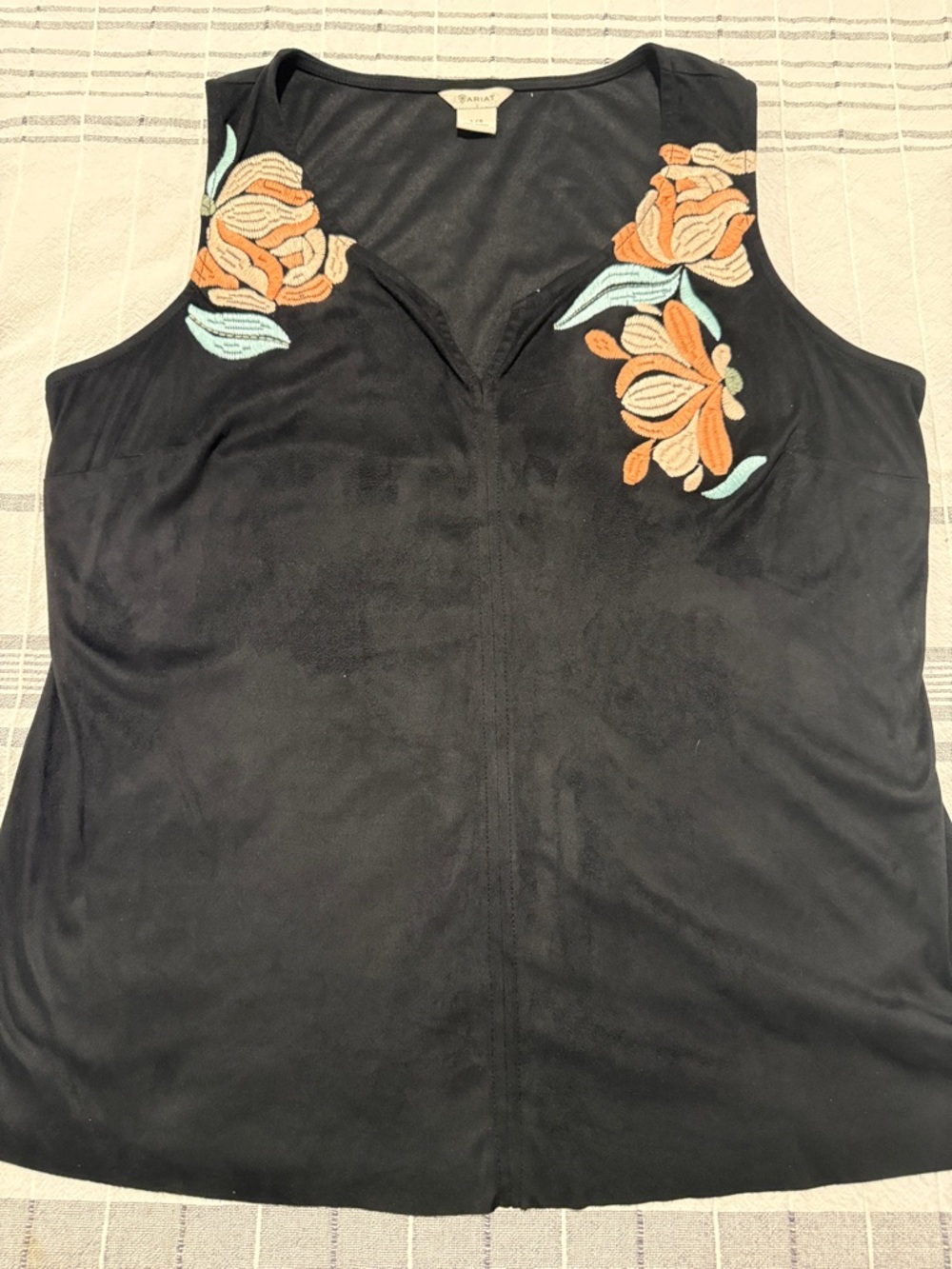 Ariat Black V-Neck Tank with Orange Floral Embroidery